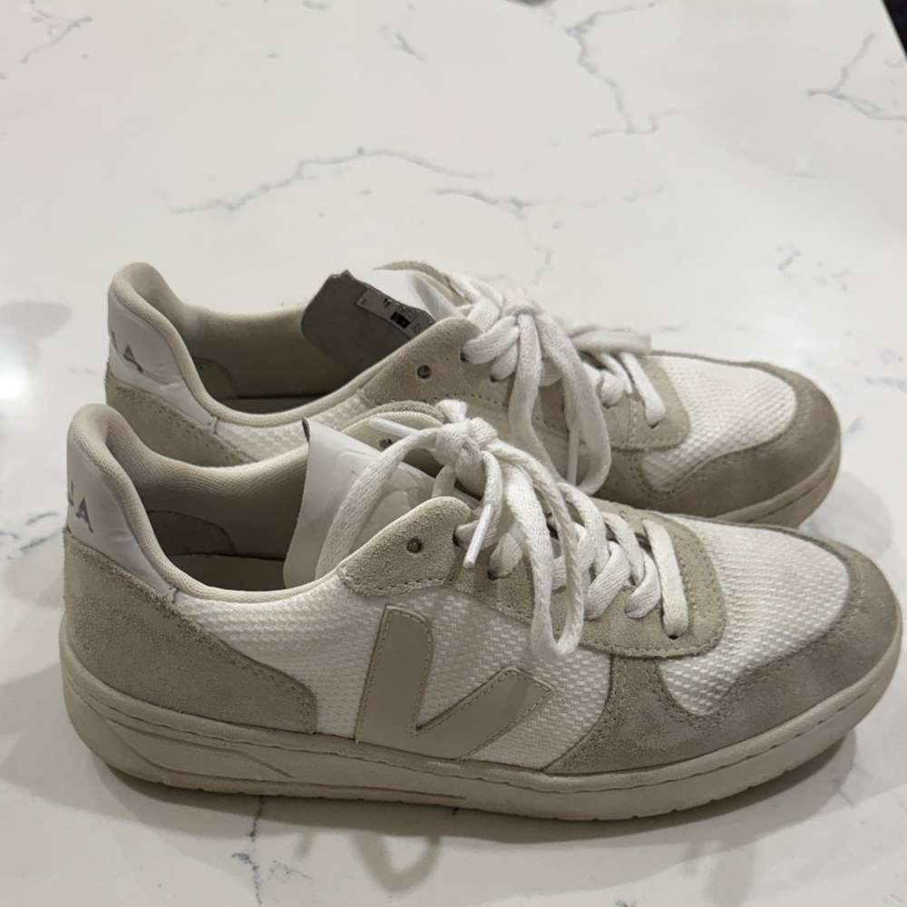 Veja Off-White and Tan Sneakers